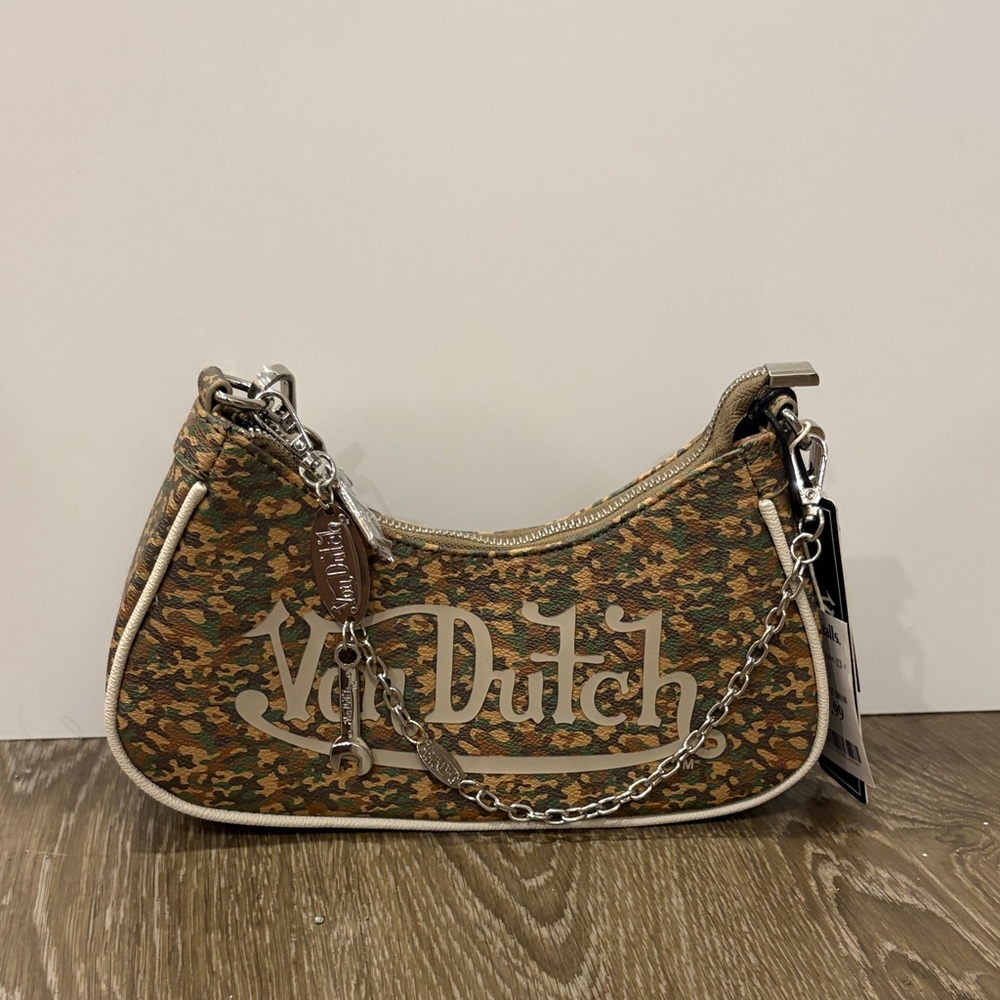 Von Dutch Mini Shoulder Bag in Camouflage Brown & Green - Picture 2 of 5